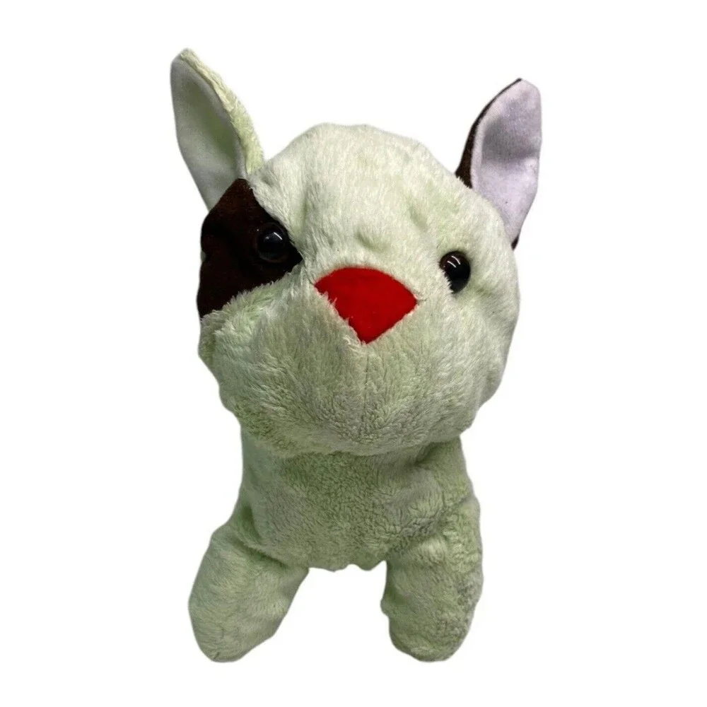 Puli Brand Plush Dog Green Brown Spotted Stuffed Animal 8” Red Nose Puppy